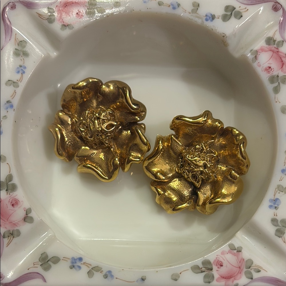 Gold Flower Clip-On Earrings